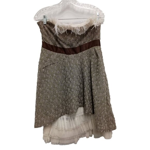 Ryu Womens Strapless Lace Ruffle Dress Small Brown Tulle Steampunk Victorian - Picture 1 of 11